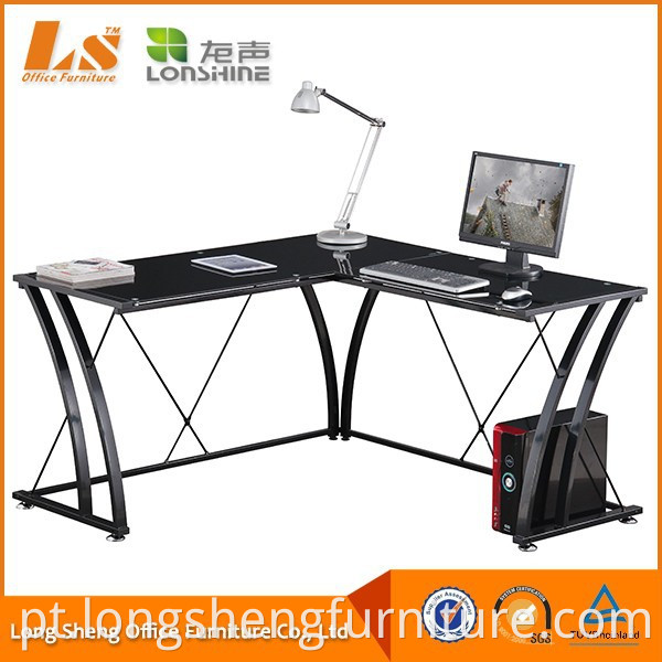 Mesa de mesa para computador com piso de alto brilho preto e vidro
